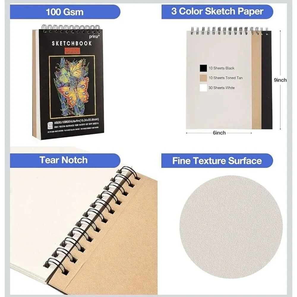 76 Pack Drawing Set Sketching Kit, Pro Art Supplies with 3-Color Sketchbook, Inc